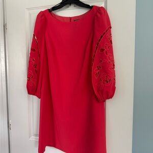 Vince Camuto Red Floral Embroidered Long Sleeve Dress